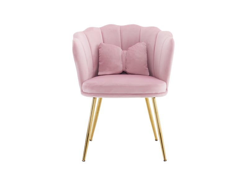  Lot de 4 fauteuils à dossier pétale en velours rose avec pieds en métal doré  - Conforama A