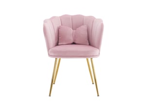 Lot de 4 fauteuils à dossier pétale en velours rose avec pieds en métal doré