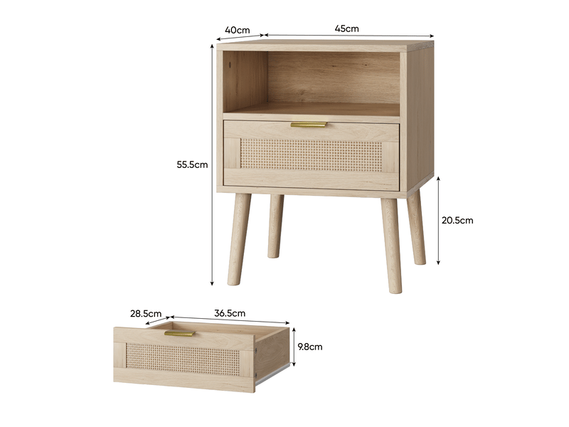  Table de chevet bohème avec étagère ouverte, chevet médiéval moderne avec poignée dorée, 45 x 40 x 55 cm, 1 pièce  - Conforama C