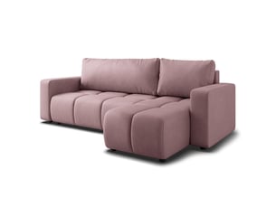 Canapé d'angle réversible convertible MASSENO  3 places Polyester rose avec coffre de rangement