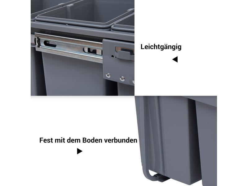  Poubelle encastrable tcqpz 40 l coulissante à 3 bacs amovibles gris 48 x 34,2 x 41,8 cm  - Conforama D