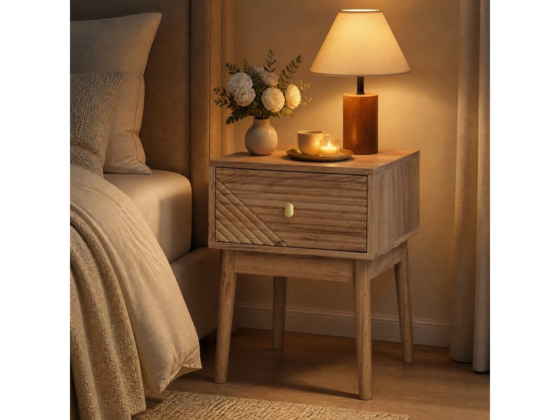 Lot de 2 tables de chevet 40x40x55 cm coloris chêne clair avec tiroir - Conforama E
