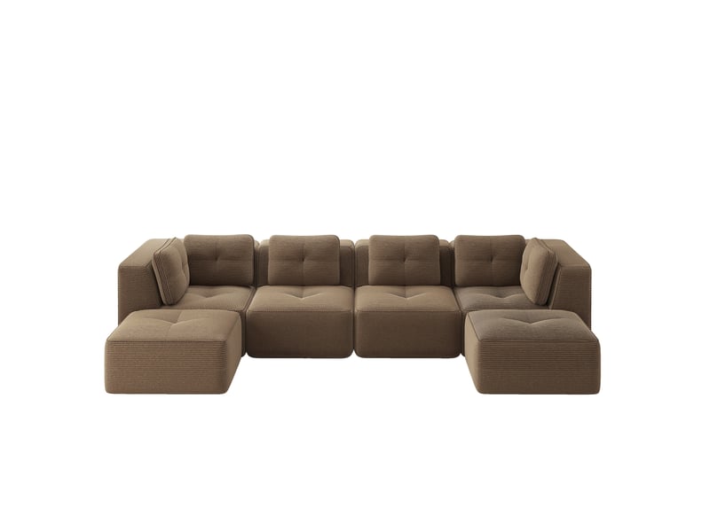  Canapé d'angle modulable en u 4 places en velours côtelé marron  - Conforama A