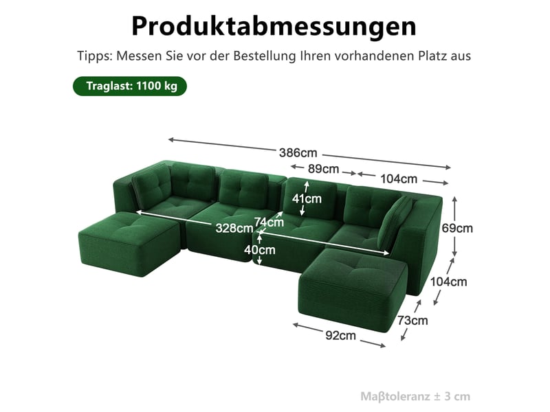 Canapé d'angle modulable en u 4 places vert en velours côtelé - Conforama E