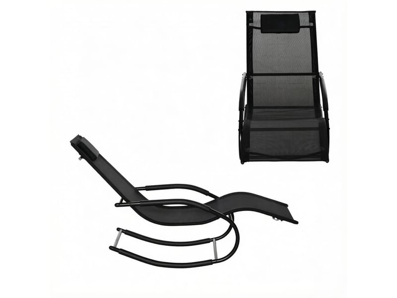  Chaise à bascule moderne, fauteuil relax ergonomique en métal galvanisé et textilène, noir, charge maximale 160 kg  - Conforama A