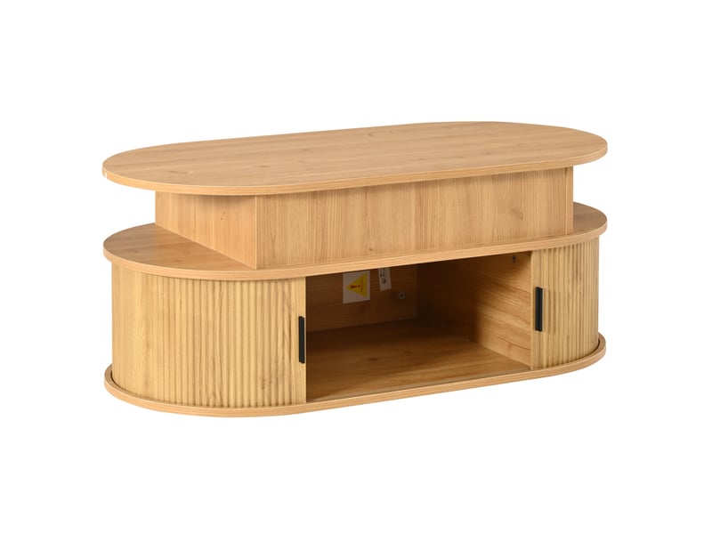 Table basse ovale relevable avec rangement, table salon en mdf coloris bois, 100x50x40 cm - Conforama R
