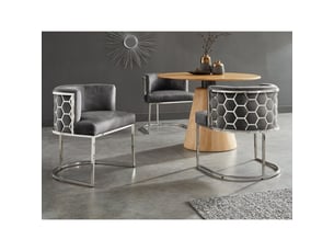 Chaise velto grise en velours – structure argentée brillante, accoudoirs et dossier nid d'abeilles