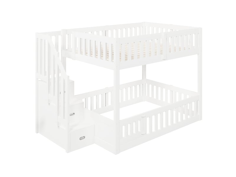  Lit superposé 140x200 cm blanc pin et mdf avec échelle rangement et garde-corps Sol Morn - Conforama A