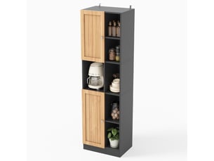 Meuble d'angle de cuisine avec 2 portes, 6 niches et étagères réglables en mdf, noir et chêne 50×35,5×170 cm