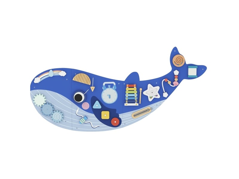  Busy board montessori 13-en-1 120 x 55,5 cm – bleu – activités murales, horloge et xylophone baleine  - Conforama A