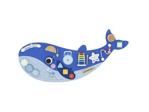 Busy board montessori 13-en-1 120 x 55,5 cm – bleu – activités murales, horloge et xylophone baleine