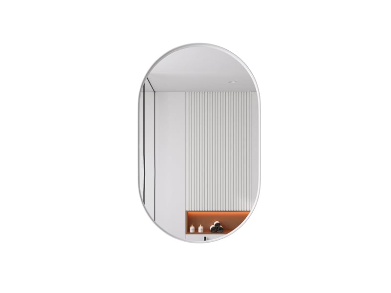 Armoire miroir murale ovale blanche, cadre métal, étagères réglables, encastrable - Conforama A