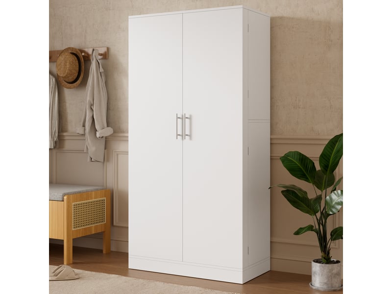  Meuble à chaussures blanc 160x80x40 cm, armoire haute avec portes et étagères ajustables, rangement entrée moderne en panneau de particules  - Conforama W