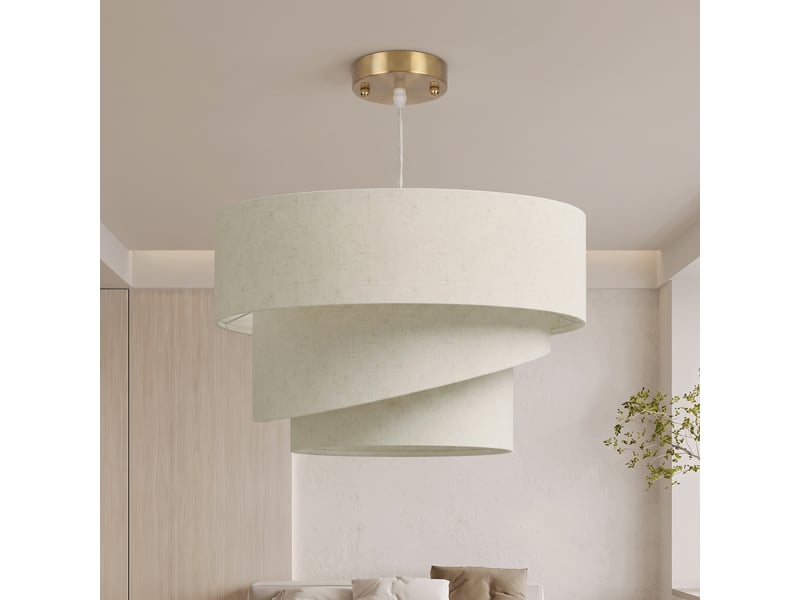  Suspension luminaire à 3 abat-jour effet lin, ampoule non incluse e14 40 w, câble réglable, rosace dorée, beige  - Conforama A