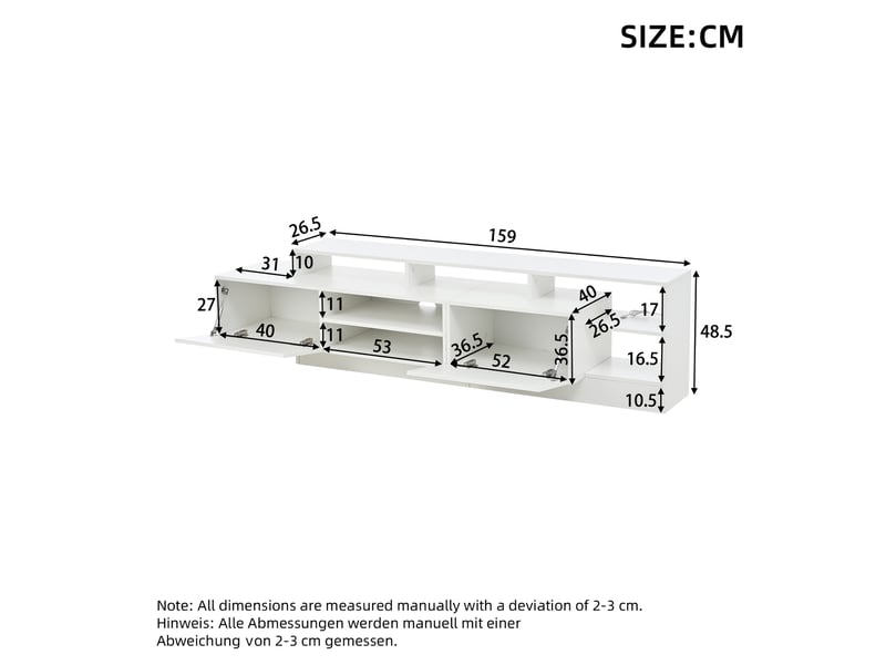  Meuble tv 190x40x48,5 cm - finition brillante, éclairage led, rangements ouverts - design moderne  - Conforama C