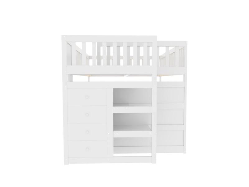  Lit enfant 140x200cm,lit superposé bas en bois massif avec 4 tiroirs,escalier et garde-corps,blanc lit enfant blanc - Conforama D