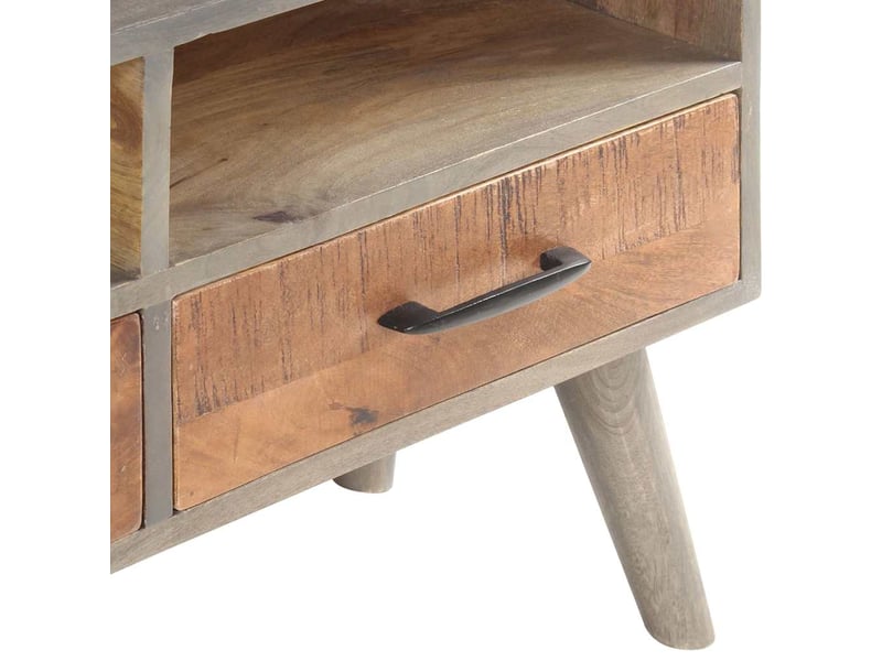  Meuble tv - banc tv - meuble de rangement gris 130x35x51 cm bois massif de manguier brut  - Conforama E
