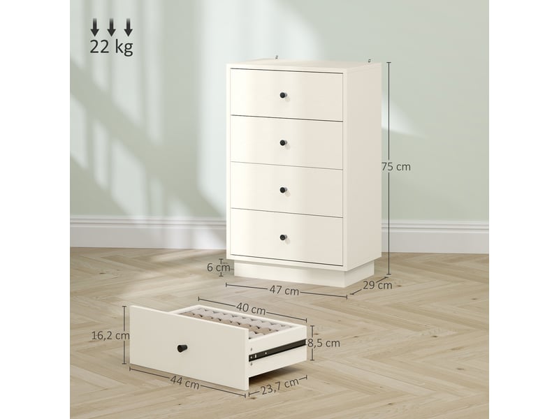  Commode 4 tiroirs moderne, meuble de rangement pour chambre à coucher, salon, entrée, 47 x 29 x 75 cm, crème  - Conforama C
