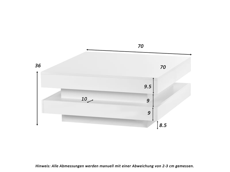  Table basse carrée avec éclairage led bluetooth et commande par application pour salon, 70 × 70 × 36 cm, blanc  - Conforama D