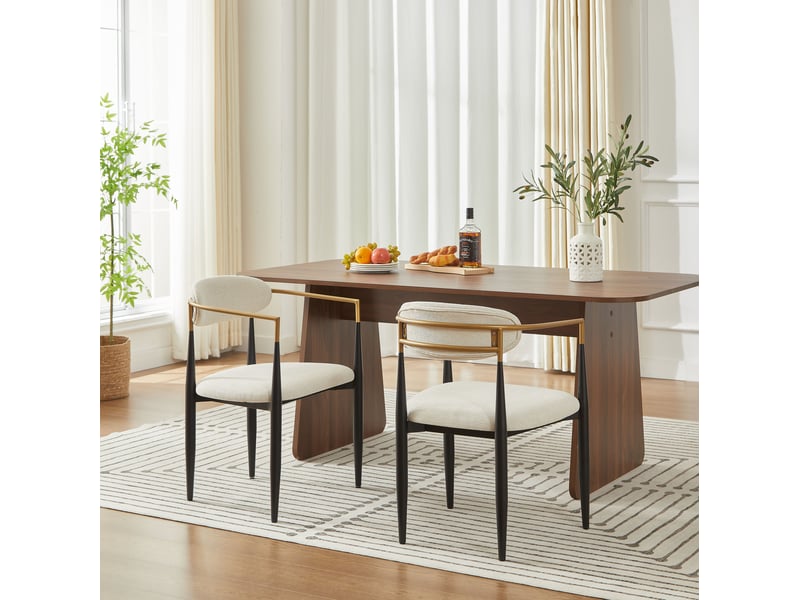  Lot de 2 chaises de salle à manger beiges, noires et dorées avec accoudoirs  - Conforama C