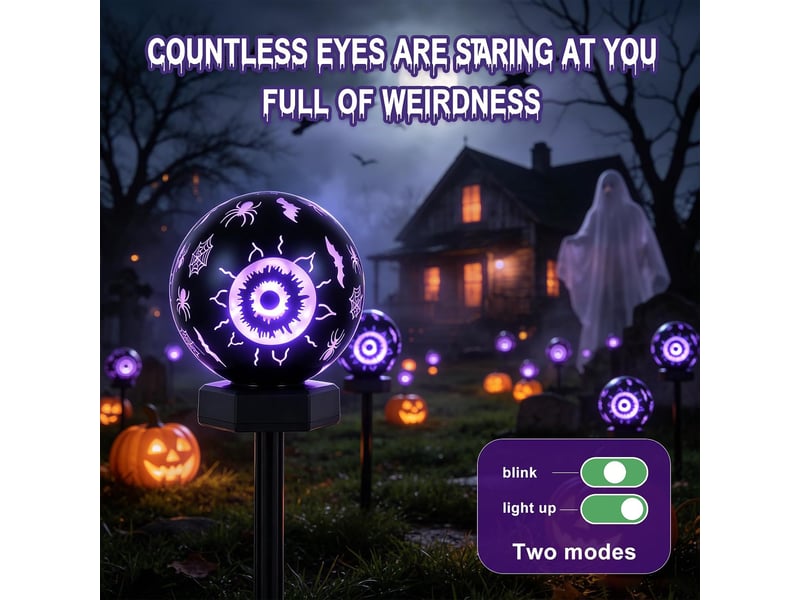  Pack de 4 lampes solaires halloween extérieures, décoration lumineuse ip65 étanche pour jardin, cour, pelouse, terrasse et allée  - Conforama C
