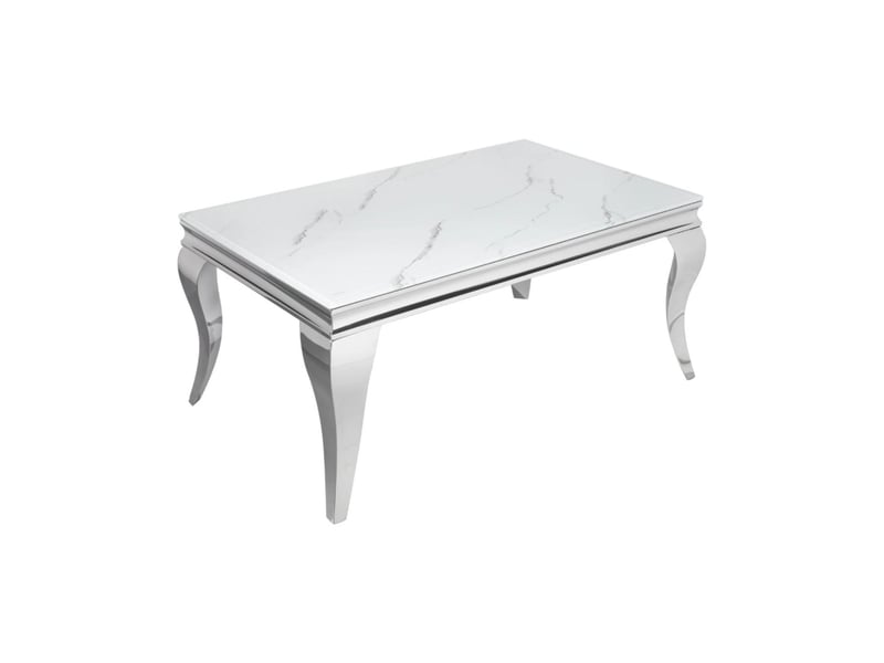  Table basse velena 100 cm effet marbre blanc avec verre trempé – pieds galbés argentés  - Conforama A
