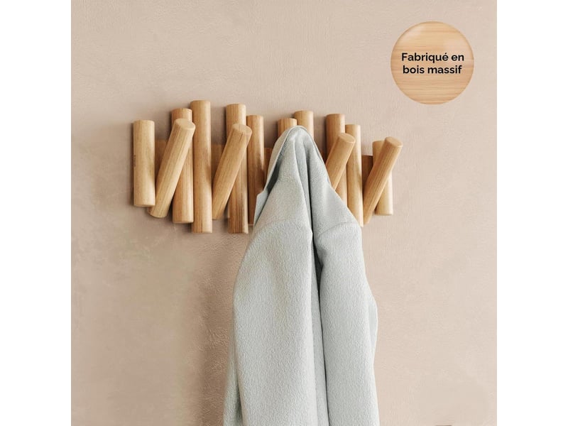 Porte-manteau mural à 5 crochets, bois naturel, dimensions: 29,5 x 16,5 x 4,4 cm, jaune - Conforama C
