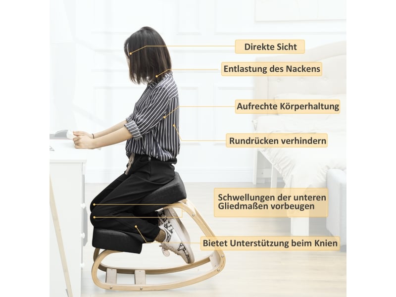  Chaise ergonomique à genoux,51x69x58 cm,charge 120 kg,bois,noir  - Conforama D