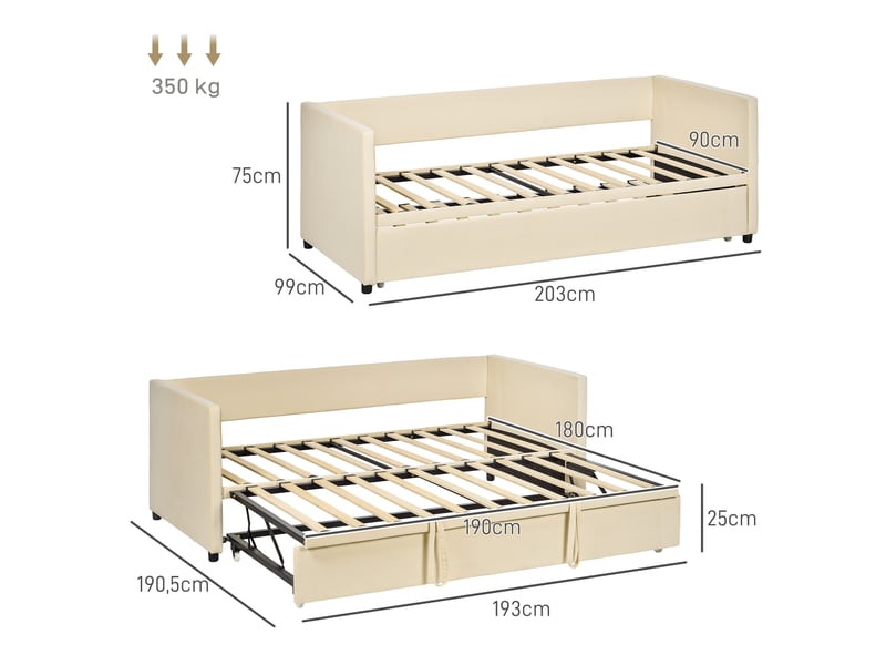 Canapé-lit 2 en 1 beige, canapé 2 places convertible en lit double 90 x 190 cm - Conforama E