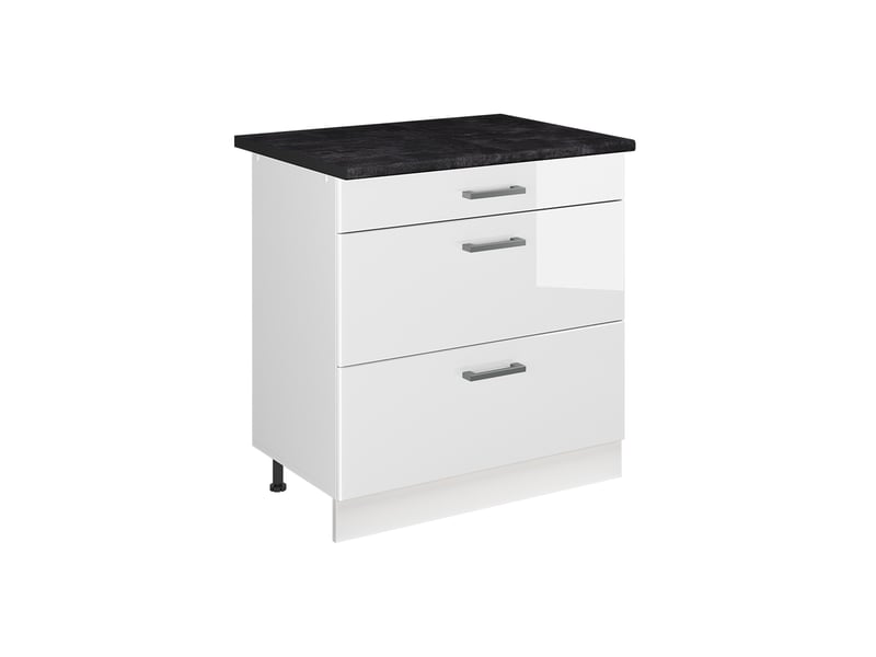  Vicco meuble cuisine, blanc haute brillanceblanc, 80cm avec 3 tiroirs plan de travail anthracite  - Conforama A