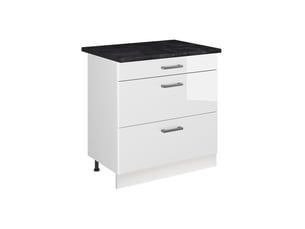 Vicco meuble cuisine, blanc haute brillanceblanc, 80cm avec 3 tiroirs plan de travail anthracite
