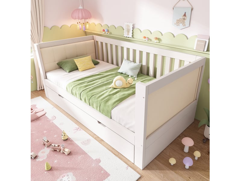  Lit gigogne avec roulettes freinées en bois blanc  - Conforama B
