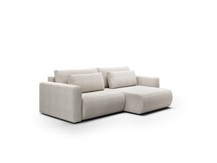 Canapé d'angle réversible convertible   5 places Tissu gris avec coffre de rangement