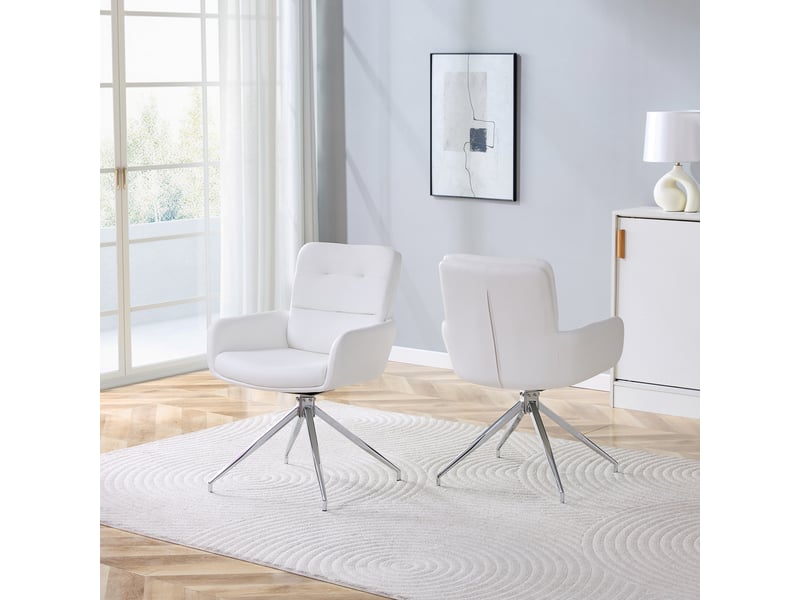  Lot de 2 chaises de salle à manger pivotantes,55x50x85 cm,pu et métal argenté,blanc  - Conforama B