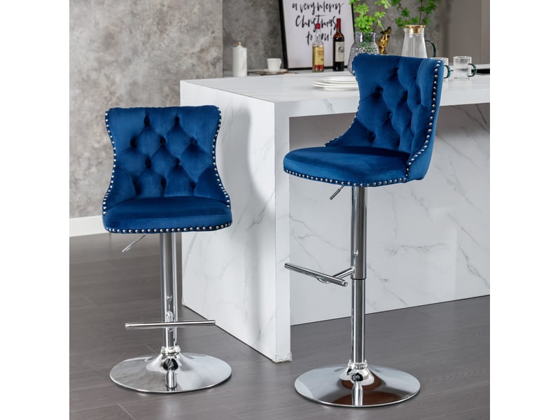 Tabouret de bar pivotant velours bleu hauteur réglable cravdom - Conforama B