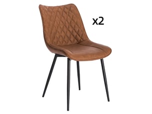 Lot de 2 chaises de salle à manger, dossier incurvé, similicuir et métal marron clair