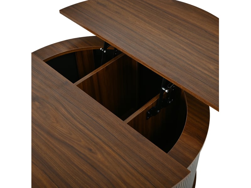  Table basse relevable ronde 88 cm – noyer – plateau réglable avec rangement intégré en mdf pour salon  - Conforama E