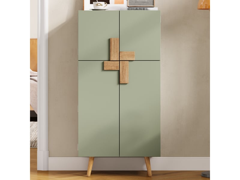  Armoire de cuisine colonne haute avec 4 portes, rangement avec étagères sur portes et tablettes réglables  - Conforama E