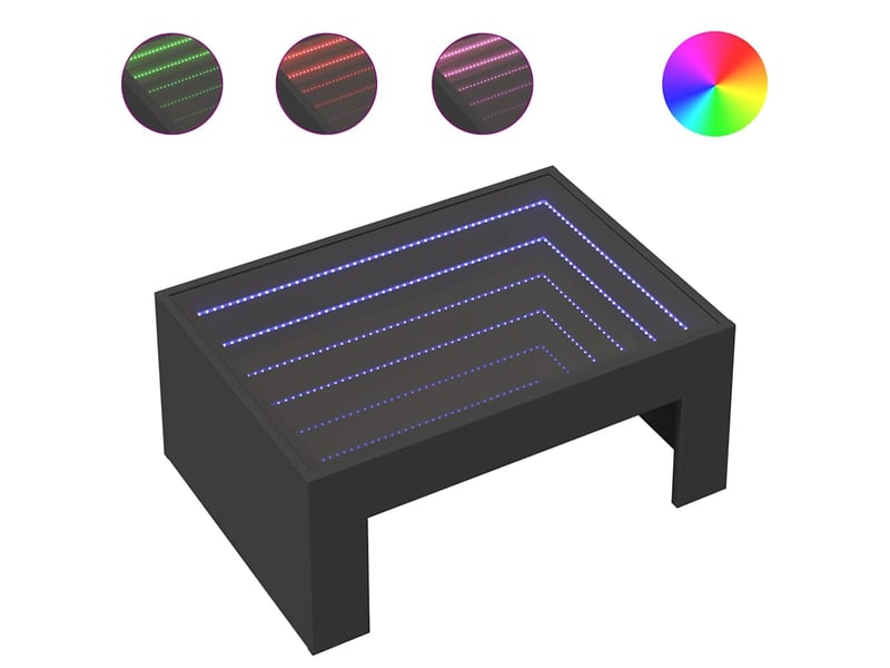  Table basse - table de salon - table à thé avec led infini noir 70x50x30 cm  - Conforama A