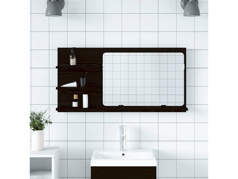  Armoire de salle de bain avec miroir en chêne noir 90x11x45cm bois d'ingénierie  - Conforama B