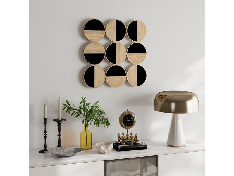  Décoration murale en métal, sculpture murale en métal, design unique à plusieurs disques, naturel et noir, 60 x 60 cm  - Conforama D