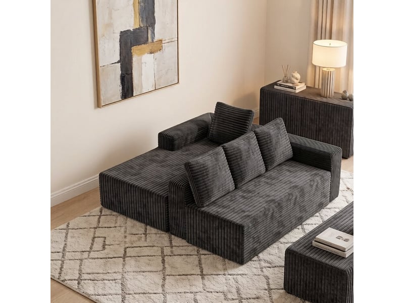 Canapé d'angle, canapé modulable, en velours tricoté, gris, assise profonde, style cloud, pour salon, version droite, chambre - Conforama W