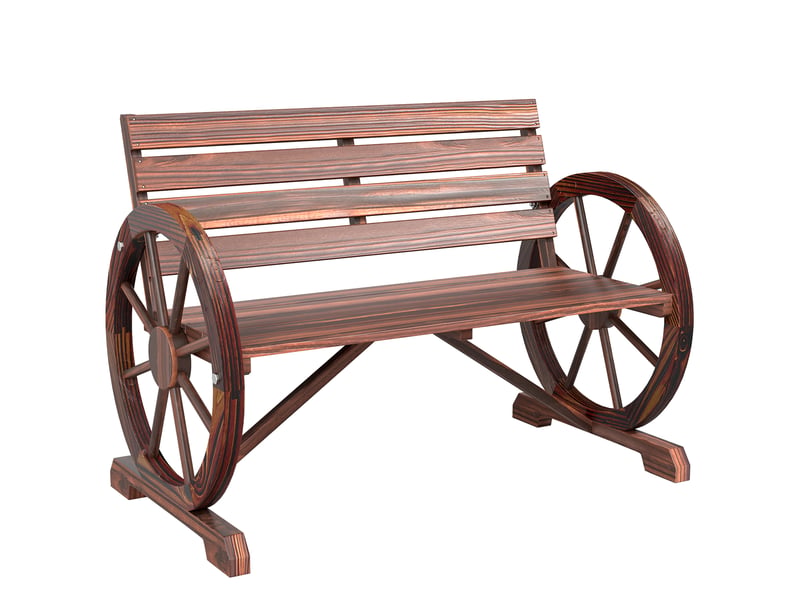  Banc jardin bois, accoudoirs roue, rustique, max 240 kg, 2 places, patioterrasse, 105,5x56x79 cm, carbonisé.  - Conforama B
