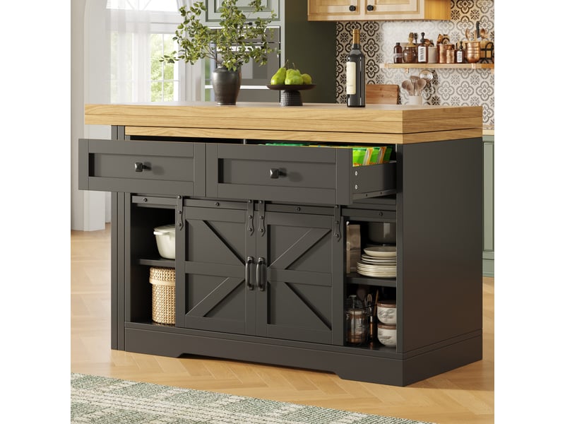  Îlot de cuisine avec table extensible pivotante en mdf 120-197x40x72 cm  - Conforama E