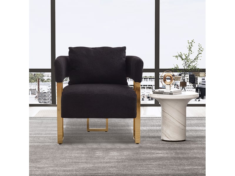  Fauteuil 1 place rembourré avec coussins de tête et lombaire pour salon en velours noir, 68 × 68 × 70 cm  - Conforama D
