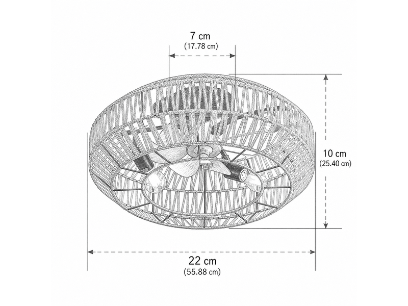  Ventilateur de plafond en rotin tressé fermé 56cm avec moteur dc réversible 6 vitesses et télécommande  - Conforama C