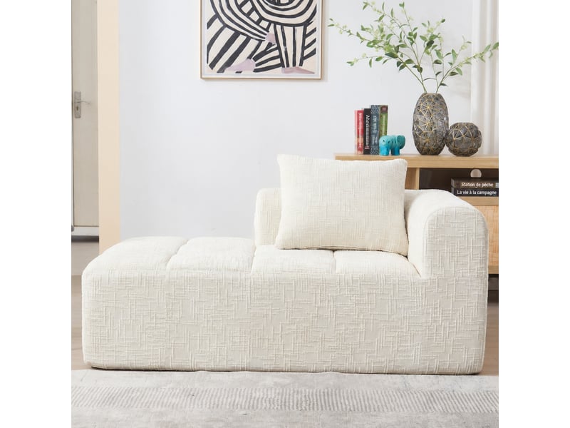  Canapé méridienne beige, 1 place en chenille avec coussin et poches latérales  - Conforama C