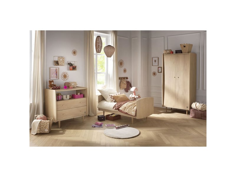 Chambre bébé trio évolutive my love, lit 140x70 évolutif commode à langer 2 tiroirs et armoire - chêne vintage PK160 - Conforama B
