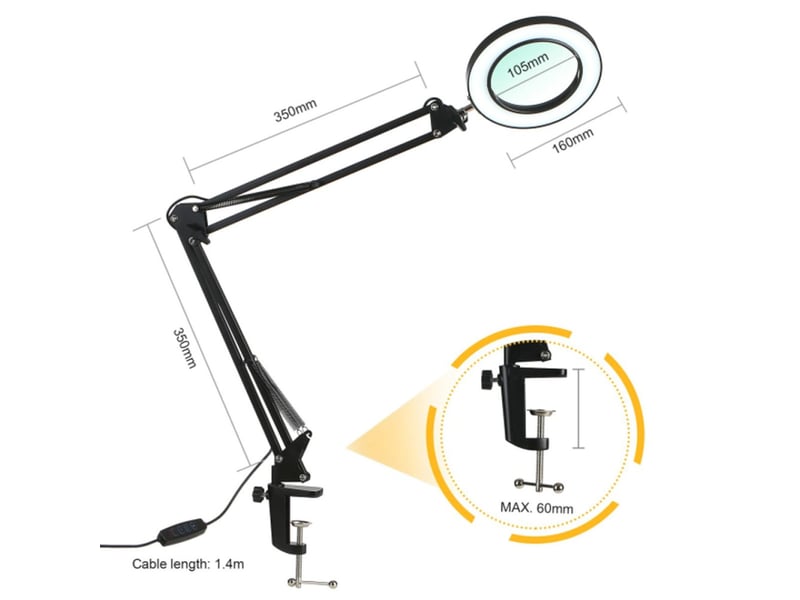  Lampe de bureau led clip 48 led 360° noir rechargeable usb 3 températures 300040006000k  - Conforama C