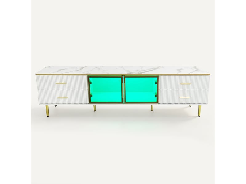  Meuble tv avec led – blanc, doré et verre brun – 170 x 37 x 47,5 cm  - Conforama A